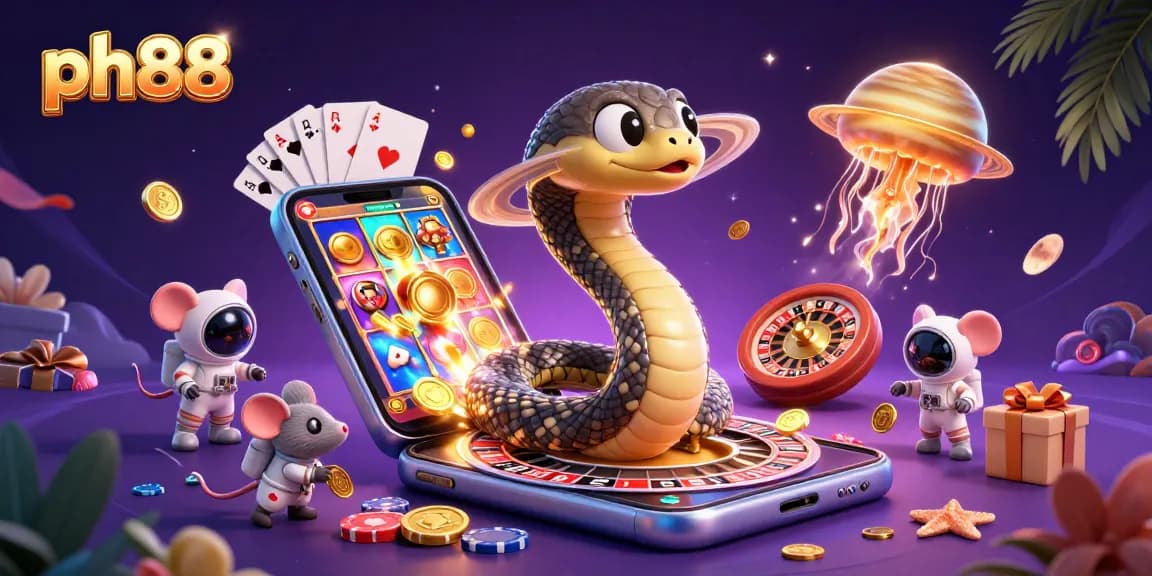 Experience thrilling gameplay at ph88 with a cosmic casino scene featuring unique gaming elements and cheerful astronaut mice.