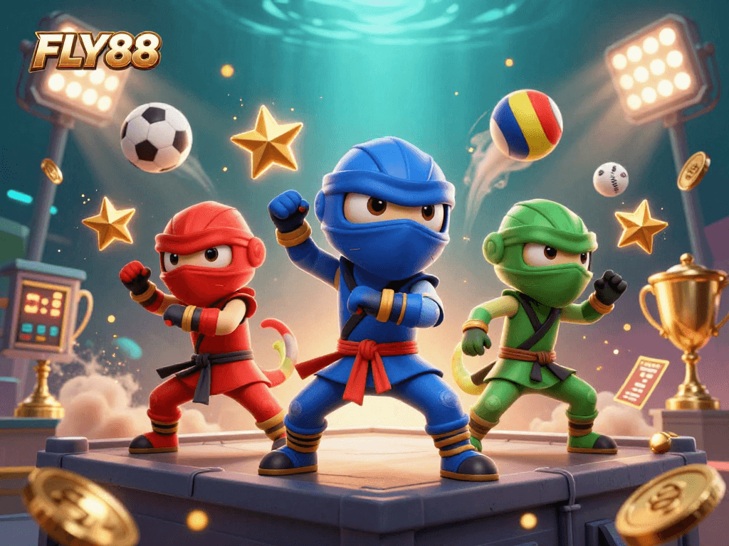 Experience the thrilling atmosphere of FLY88 with dynamic characters and vibrant gaming elements.