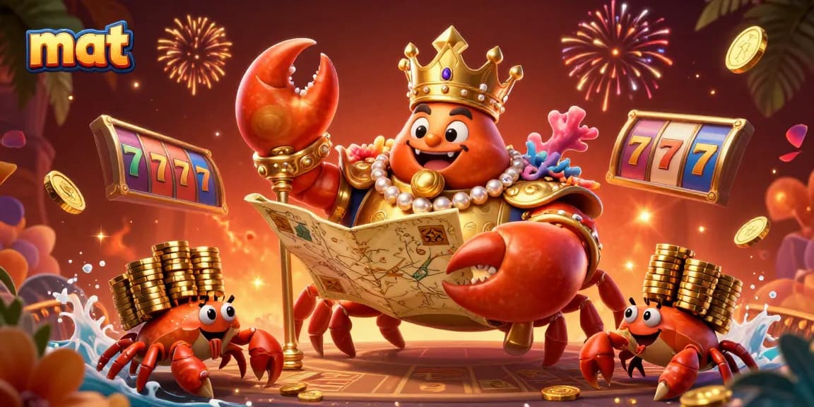 Engage in thrilling gambling adventures with mat as you encounter a golden crab emperor in a vibrant casino world.