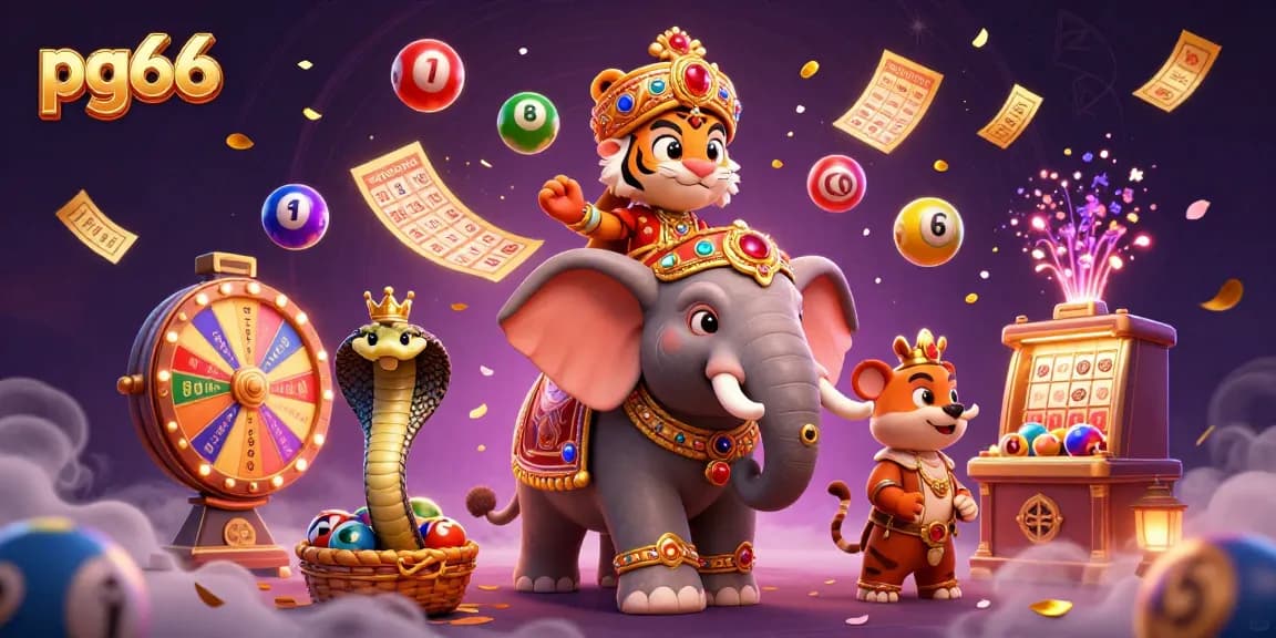 Experience vibrant gameplay at pg66 with a dynamic scene featuring a maharaja tiger and casino elements.