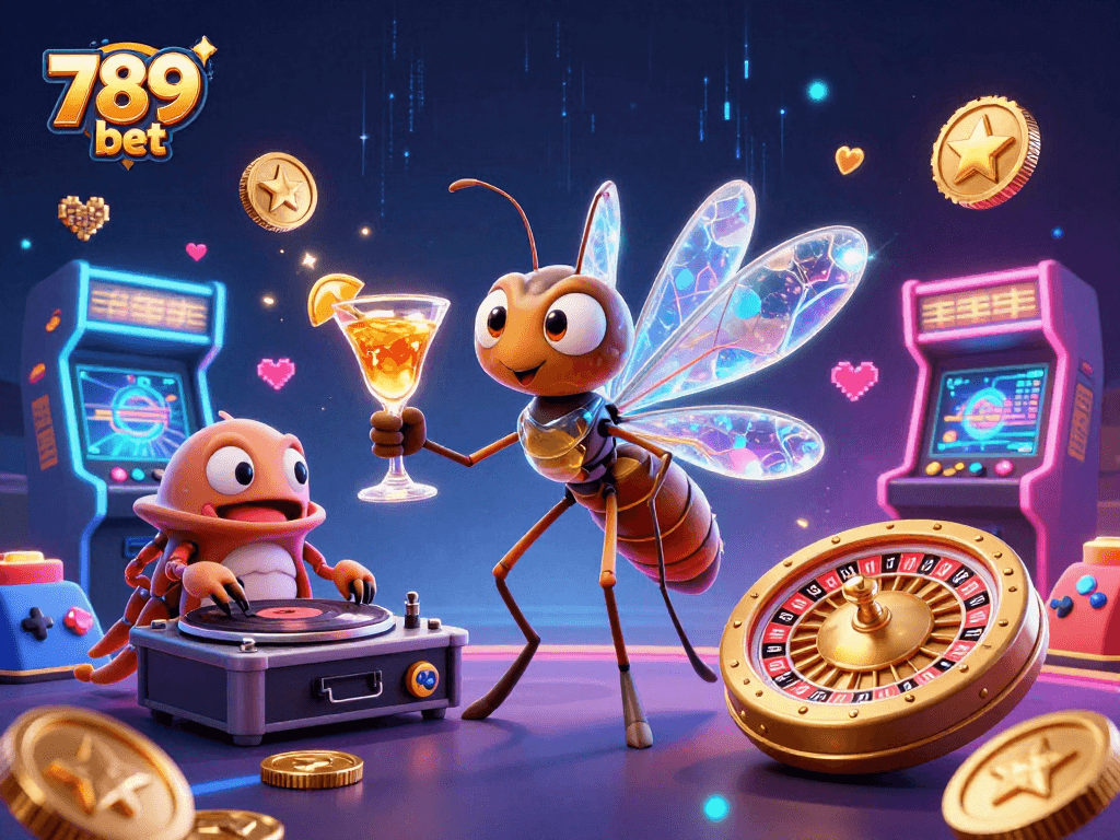 Experience thrilling wins with 789 bet at a lively casino with neon elements and a rich gaming atmosphere.