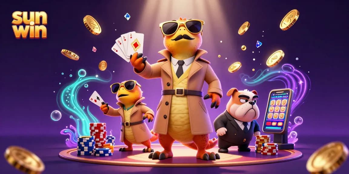 Experience sun win magic with raptors in a trench coat at a vibrant VIP casino scene.