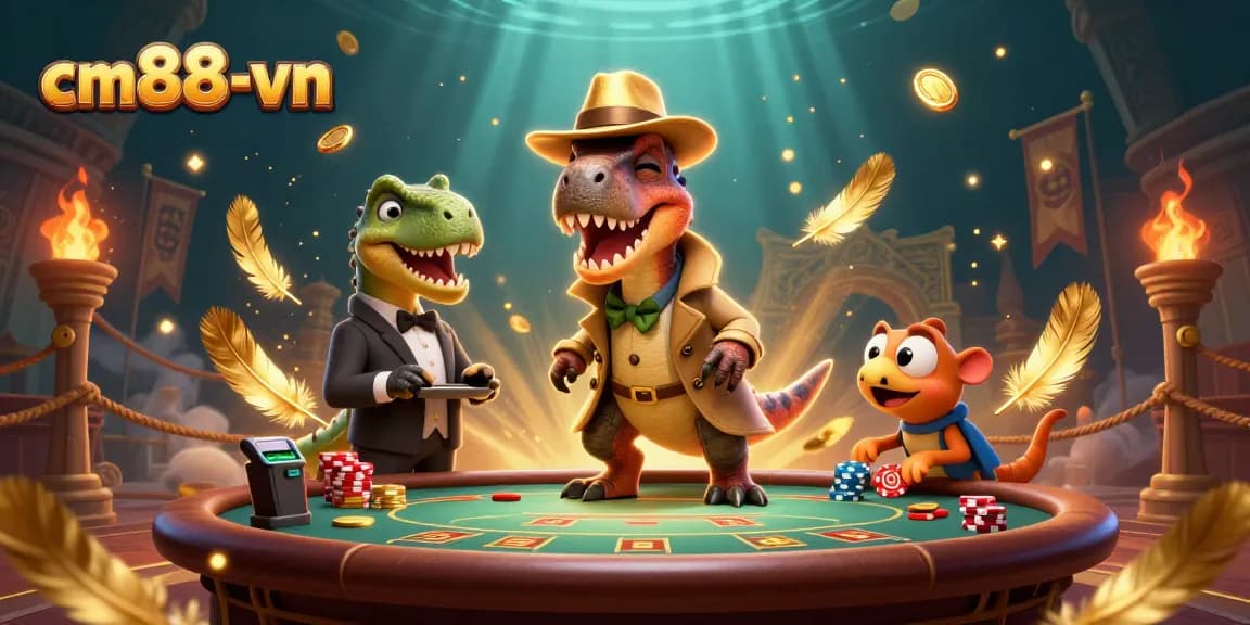 Experience thrilling gameplay at cm88-vn as a velociraptor tries to win at blackjack while evading a watchful stegosaurus.