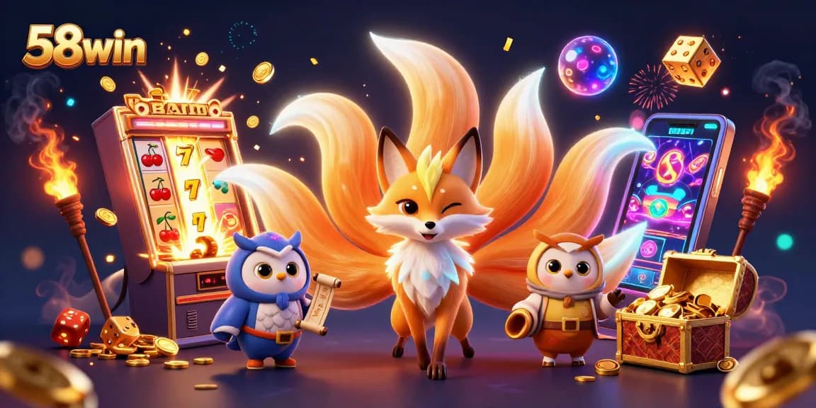 Experience vibrant gaming action with 58win's colorful casino characters and jackpot elements.