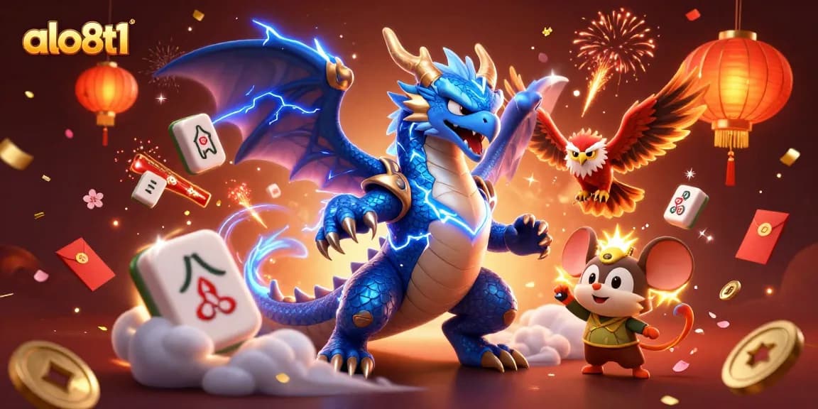 Alo8t1 casino gaming illustration showcasing dynamic 3D characters and vibrant celebrations.