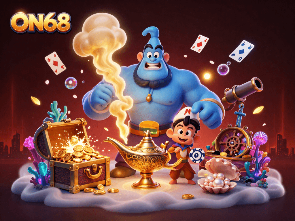 Experience thrilling action at ON68 with a genie, magical carpet, and casino elements.