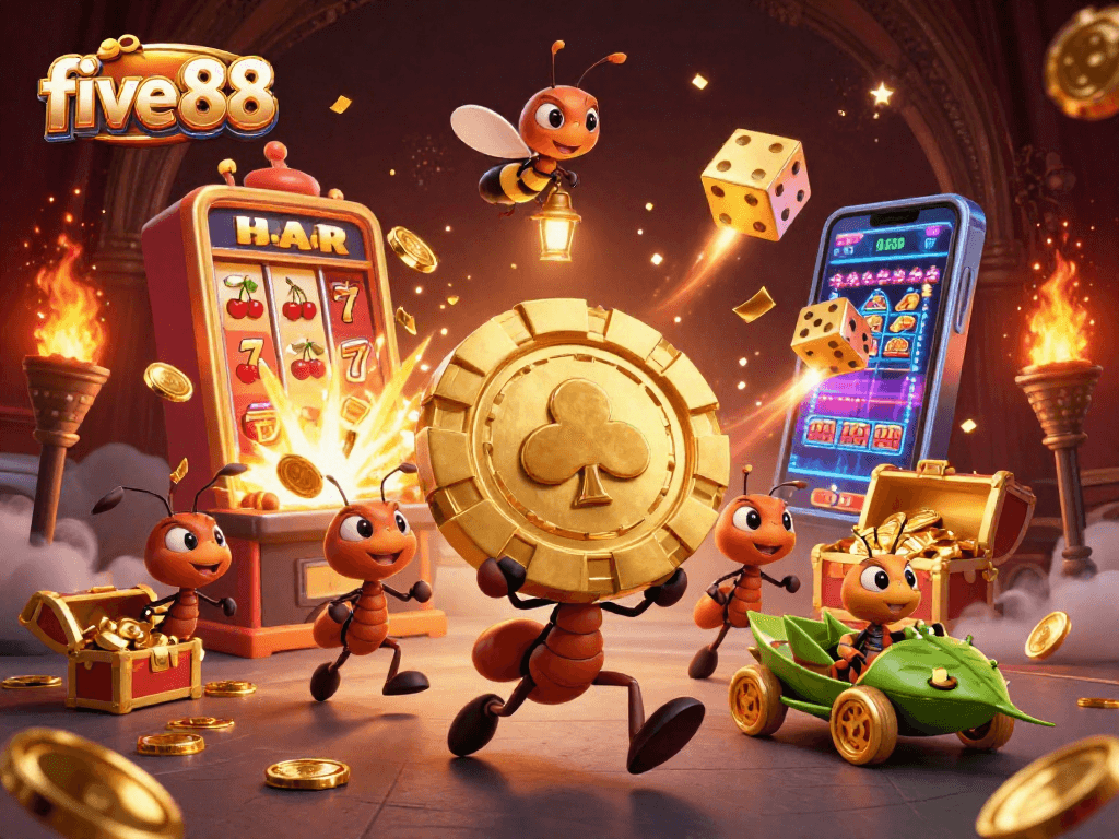 Experience excitement with five 88 as ants run a heist for a giant poker chip amidst casino themes.