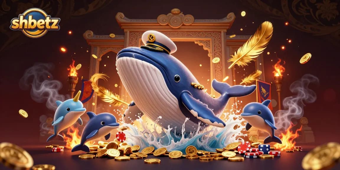 Play poker and win big with shbetz, as whales and dolphins dance among coins.