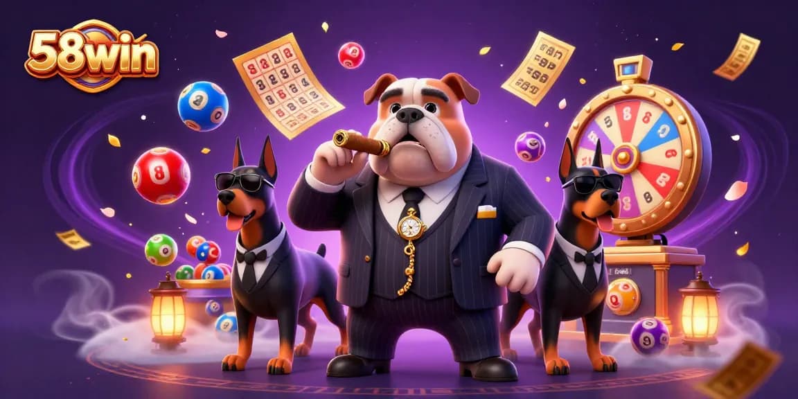 Experience the excitement of 58win with vibrant lottery elements and casino flair in a dynamic scene.