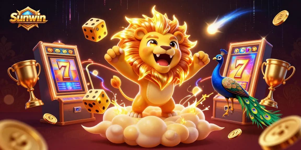 Experience thrilling wins at Sunwin with vibrant 3D casino elements and dynamic lions.