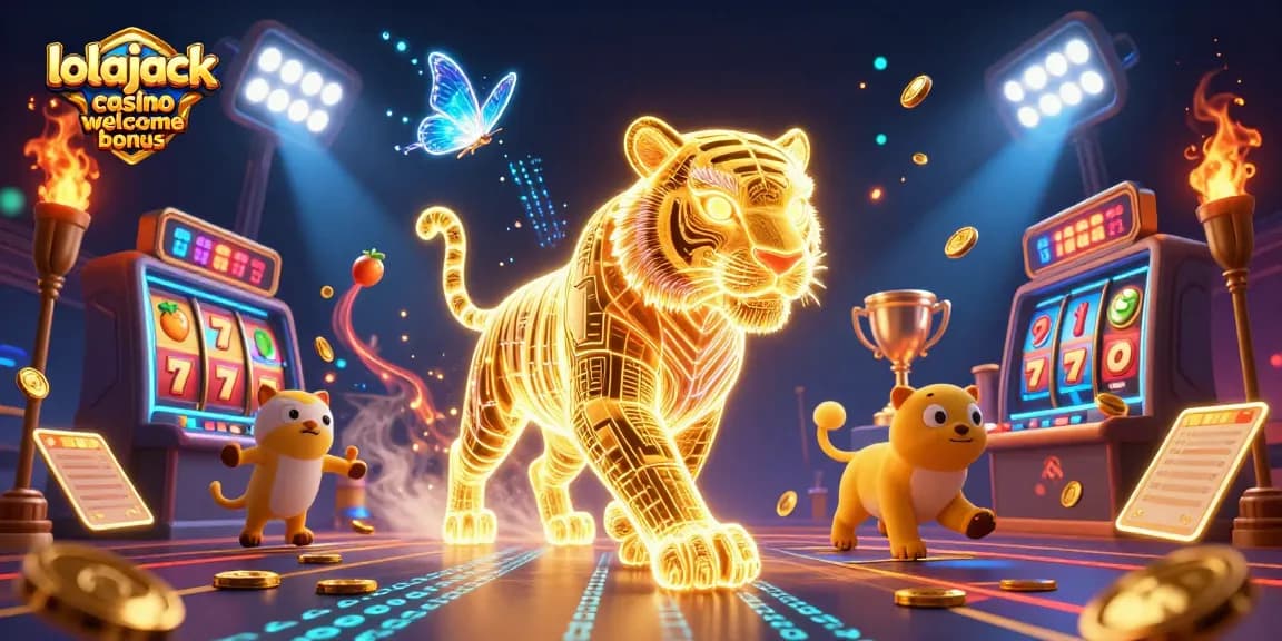 Experience the excitement of the lolajack casino welcome bonus with a vibrant casino-themed 3D illustration.