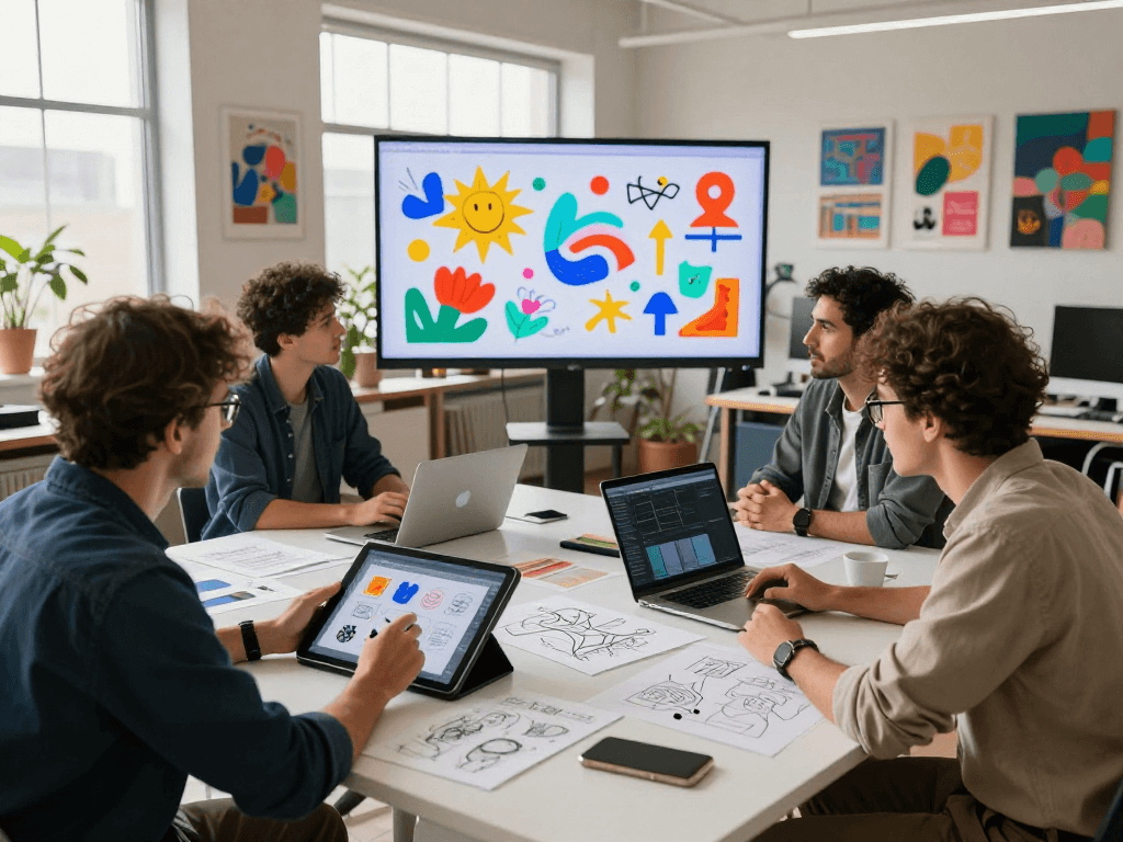 Creative team collaborating on nsfw ai project in vibrant digital art studio