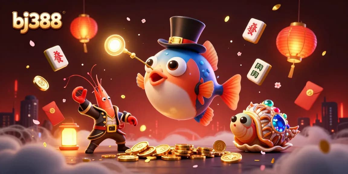 Experience betting excitement with bj388 illustrated by a glowing anglerfish attracting coins in a vibrant 3D scene.