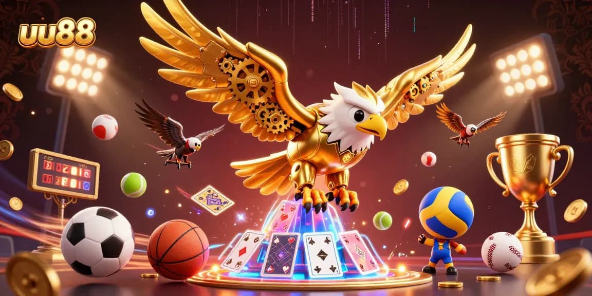 Experience exhilarating games with uu88, featuring dynamic sports elements and a majestic cybernetic eagle.