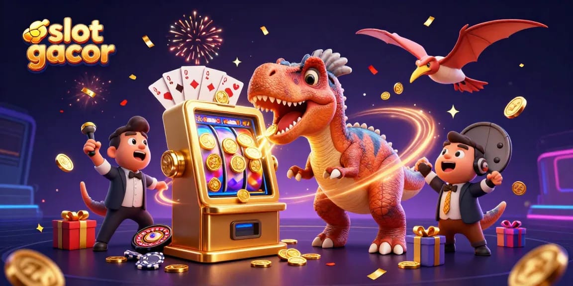 Engage with slot gacor as a pachycephalosaurus headbutts a golden machine for jackpots.