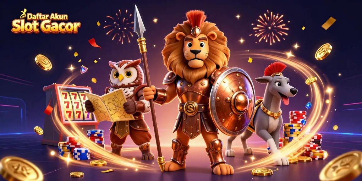 Engage with Daftar Akun Slot Gacor through a vibrant 3D illustration showcasing epic gambling elements.