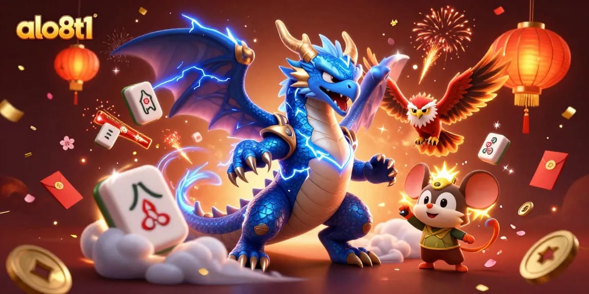 Alo8t1 casino gaming illustration showcasing dynamic 3D characters and vibrant celebrations.