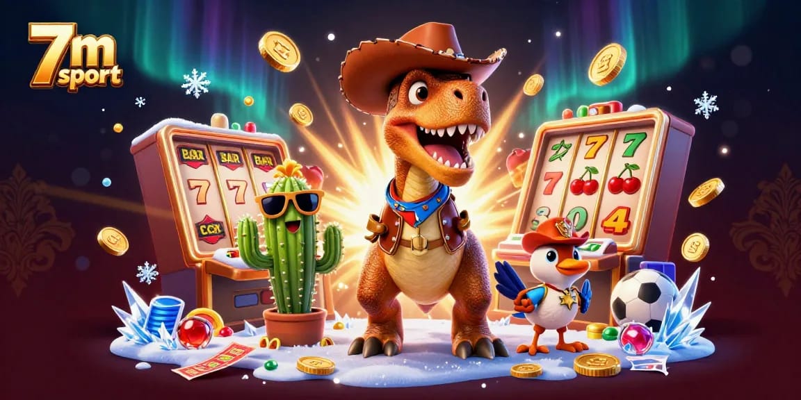 Experience the thrill of 7m sport with cartoon characters and casino elements in a dynamic scene.