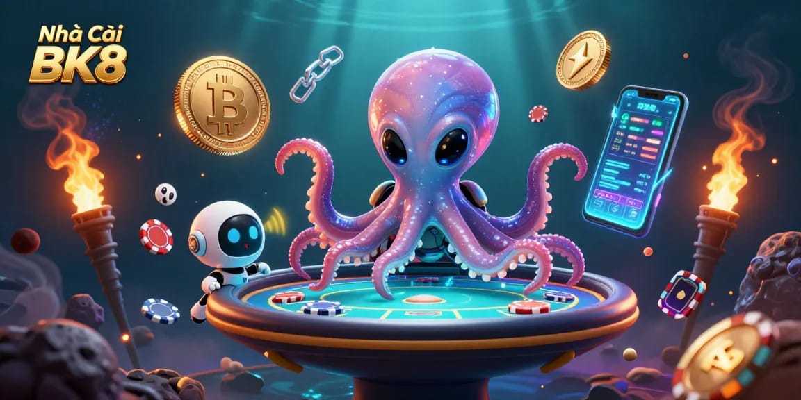 Experience exciting gaming action at Nhà Cái BK8 with alien characters at a vibrant poker table.