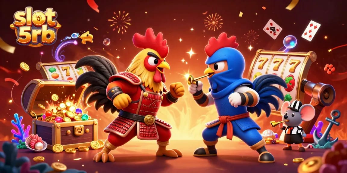 Engage in thrilling gameplay at slot 5rb with unique cartoon roosters battling for jackpots.