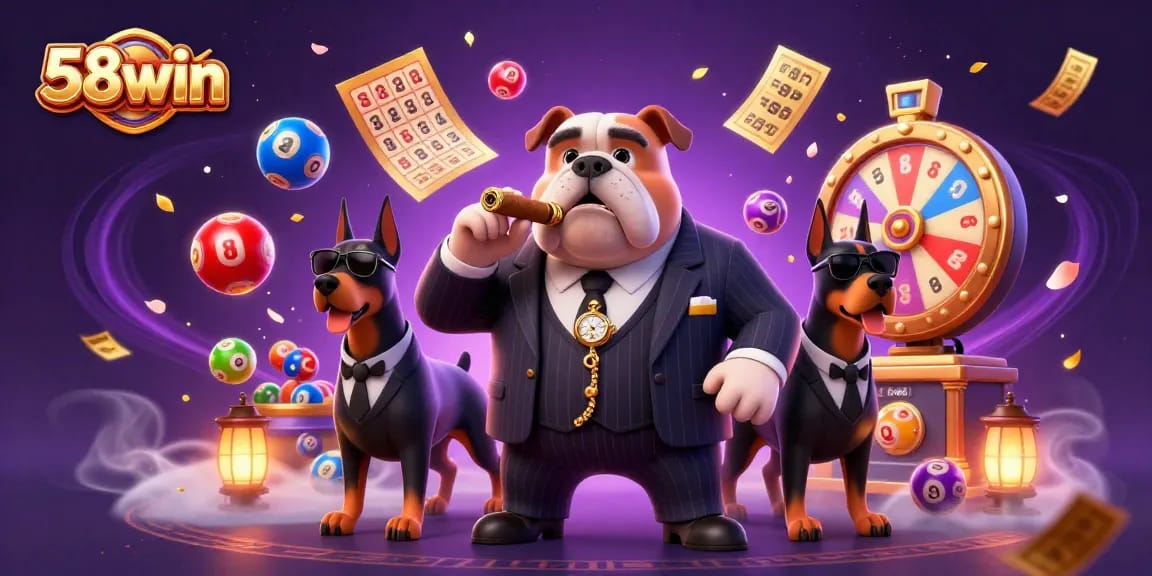 Experience the excitement of 58win with vibrant lottery elements and casino flair in a dynamic scene.