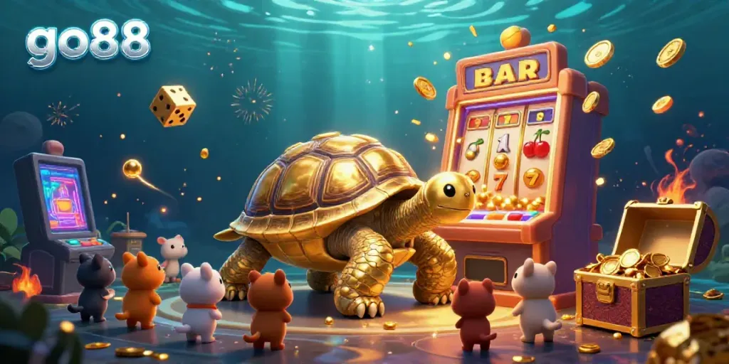 Engage in thrilling moments with go88 at the 3D carnival-themed casino featuring golden tortoise pinball!