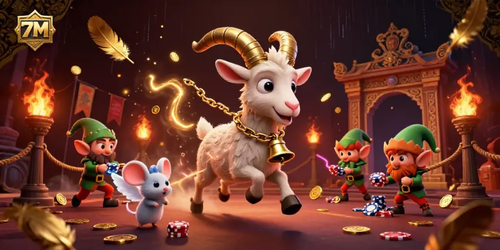 Experience thrilling betting with 7M in a wild casino set, featuring a playful Krampus and mischievous elves.