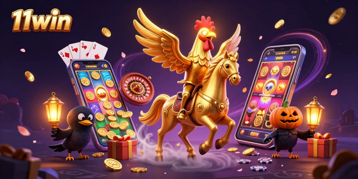 Engage in thrilling games at 11win as a golden rooster bets with magic in a mystical casino scene.