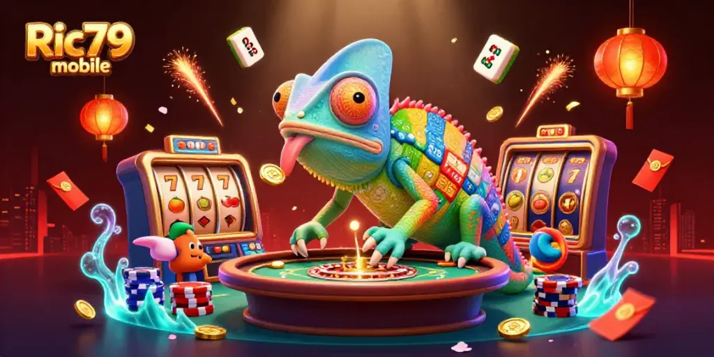 Engage with Ric79 mobile's vibrant casino atmosphere through thrilling slots and colorful characters.