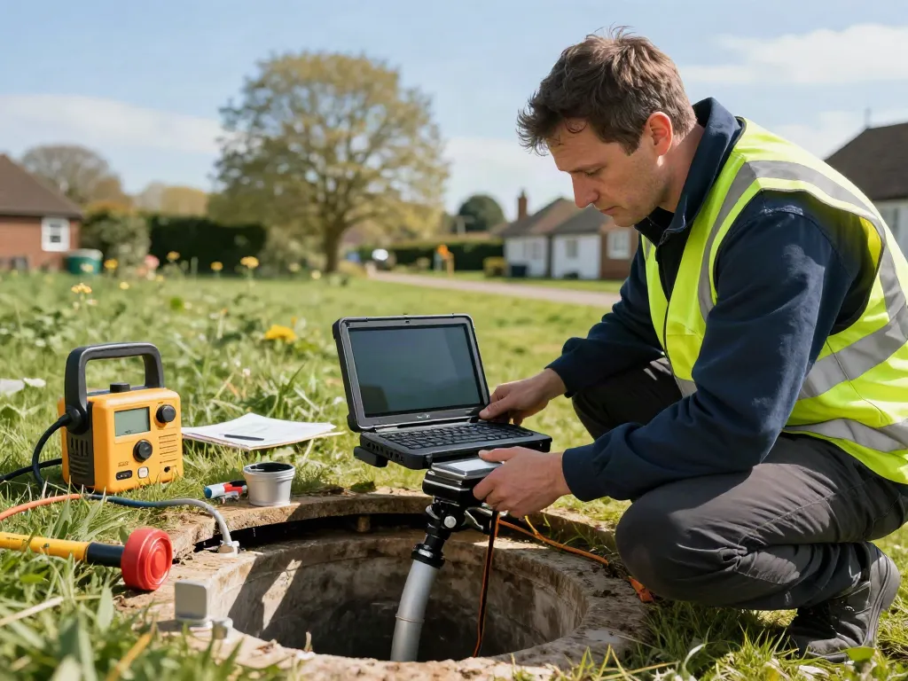 Drainage Surveyors Surrey examining underground pipes with advanced CCTV technology.