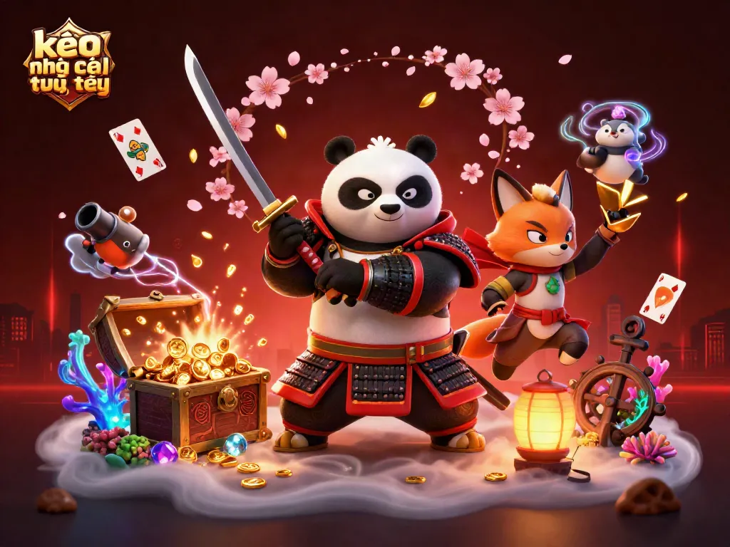 Engage in kèo nhà cái trực tiếp featuring dynamic characters in an energetic casino scene.