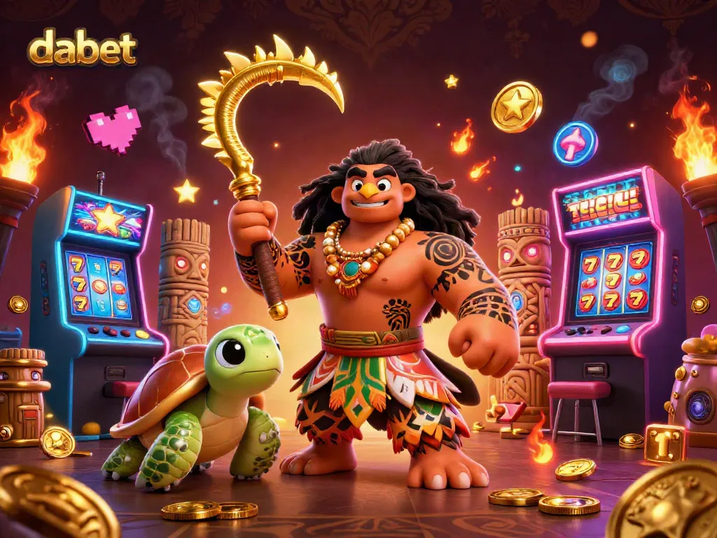 Engage with dabet's vibrant casino world featuring colorful slot reels and dynamic game elements.