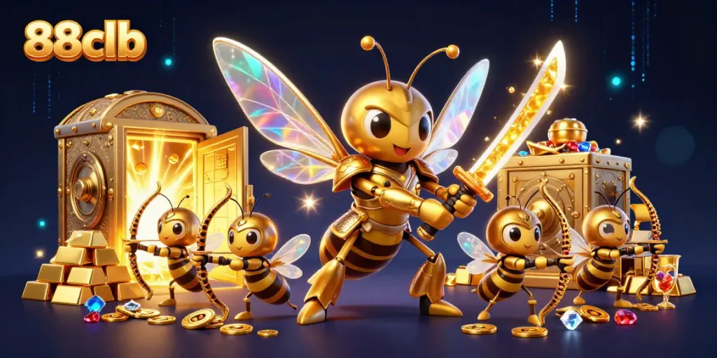 Engage in thrilling play as 88clb showcases a golden hornet samurai and archers amid treasures.