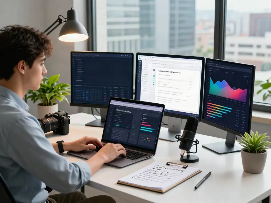 Instant indexing analysis in modern digital marketing workspace with SEO dashboards and analytics