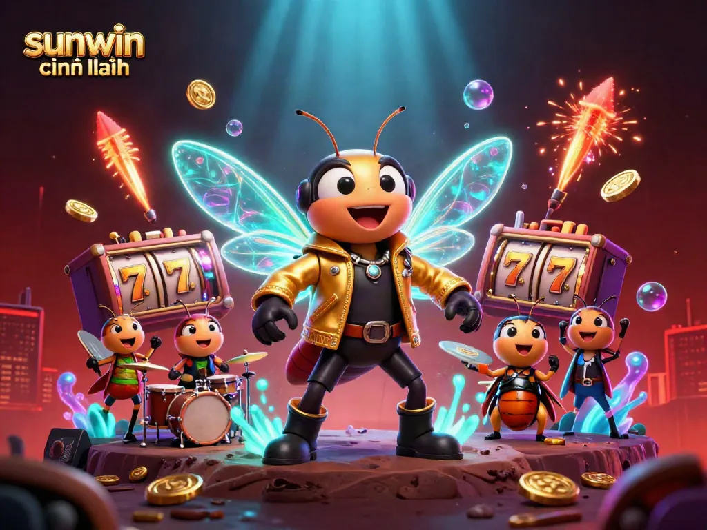 Engage in thrilling wins at sunwin chính hãng illustrated with vibrant characters and 3D elements.