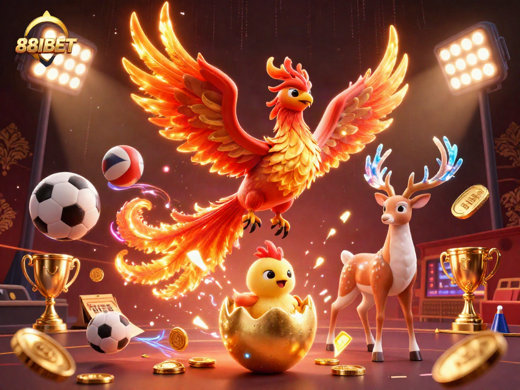 Engage with 88IBET through vibrant sports betting action featuring dynamic characters and game elements.