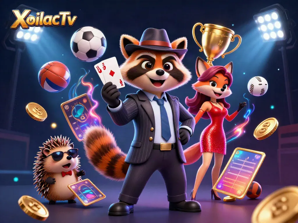 Engage with XoilacTv's thrilling sports betting experience featuring 3D cartoon characters amidst dynamic game elements.
