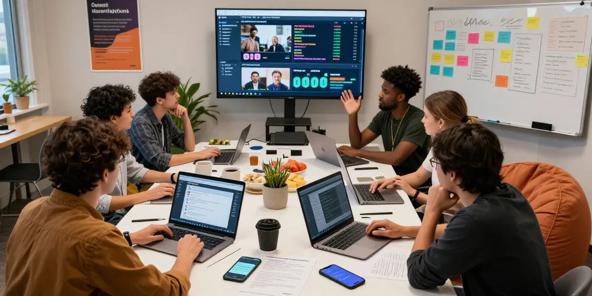 Team moderating NSFW content in a creative workplace setting.
