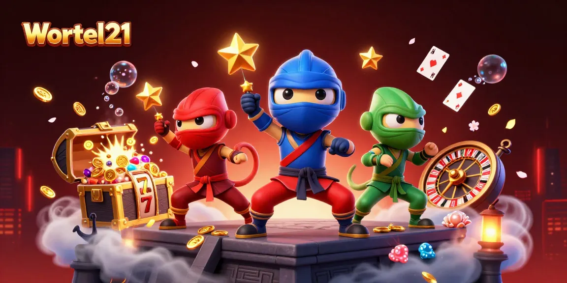 Win with Wortel21's casino excitement featuring dynamic chameleon ninjas and vibrant gaming elements.