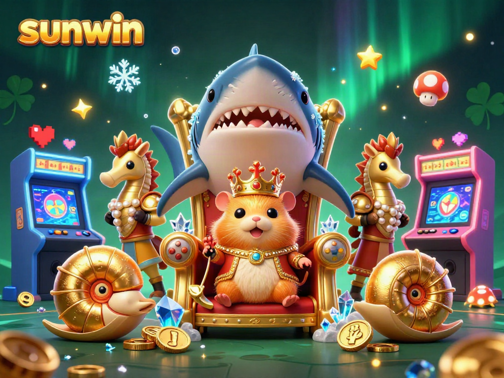 Experience the thrilling sunwin casino adventure with a royal hamster king in a dynamic gaming scene.