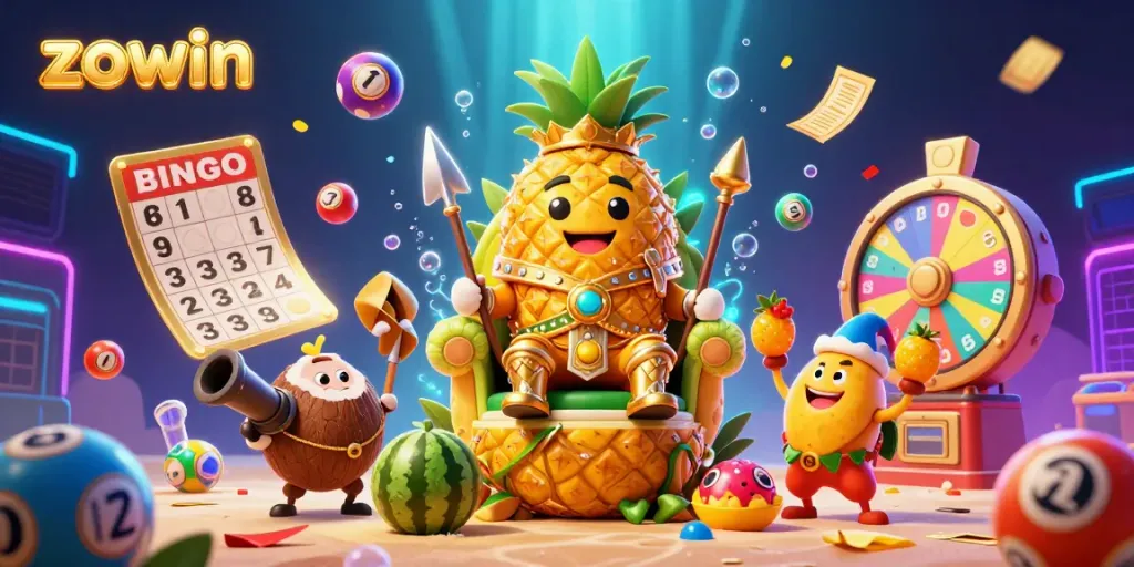 Engage with the vibrant zoo of gambling at Zowin's colorful beach casino, featuring lively characters and dynamic lottery elements.