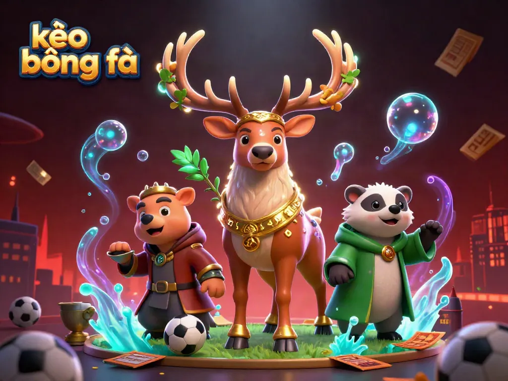 Engage with the world of kèo bóng đá in this vibrant, action-packed 3D illustration featuring sports elements and mystical characters.