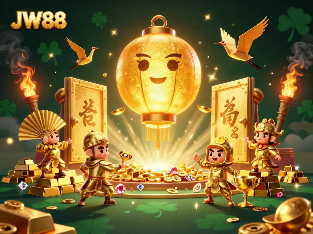 Experience thrilling wins at JW88 casino with dynamic characters and gold treasures bursting around.