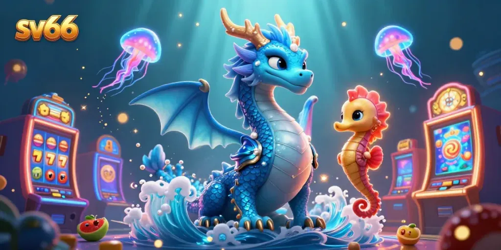 Spin the reels with sv66 in an underwater casino scene featuring vibrant 3D characters and slot elements.