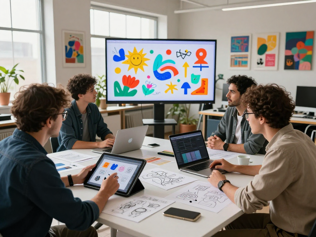 Creative team collaborating on nsfw ai project in vibrant digital art studio