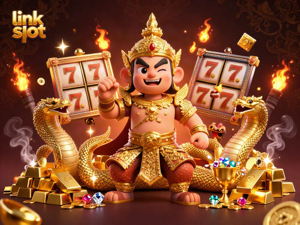Experience thrilling action with link slot in a vibrant 3D illustration showcasing jackpot excitement and lucky symbols.