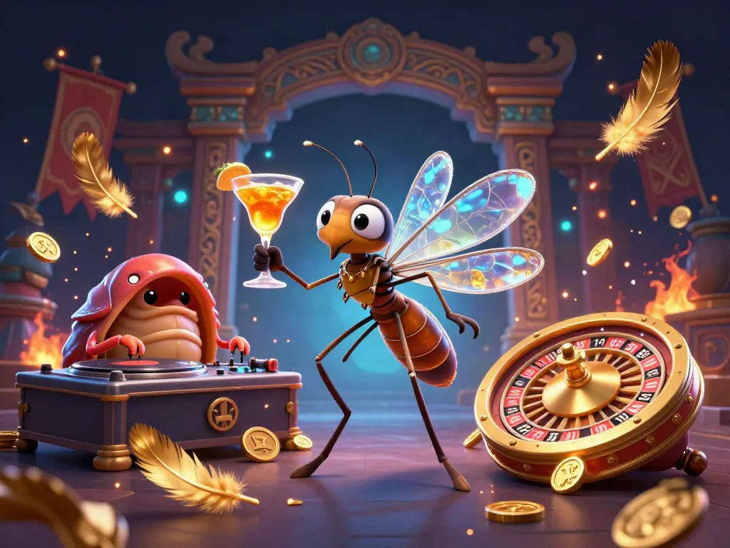 Experience the thrilling action with Link sumseltoto, featuring a frozen mosquito mascot, trilobite DJ, and golden roulette wheel.