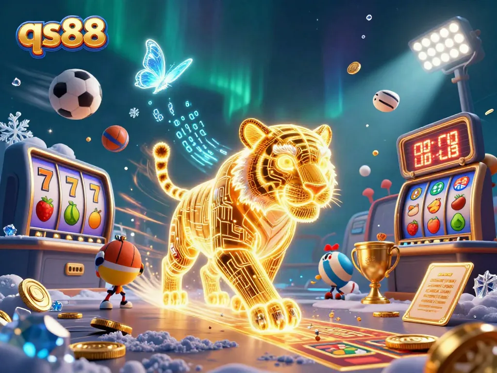 Engage with qs88's vibrant casino experience featuring a dynamic golden tiger and thrilling game elements.