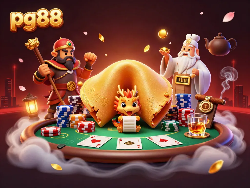 Engage in thrilling gameplay at pg88, featuring a dynamic casino scene with poker action and vibrant characters.