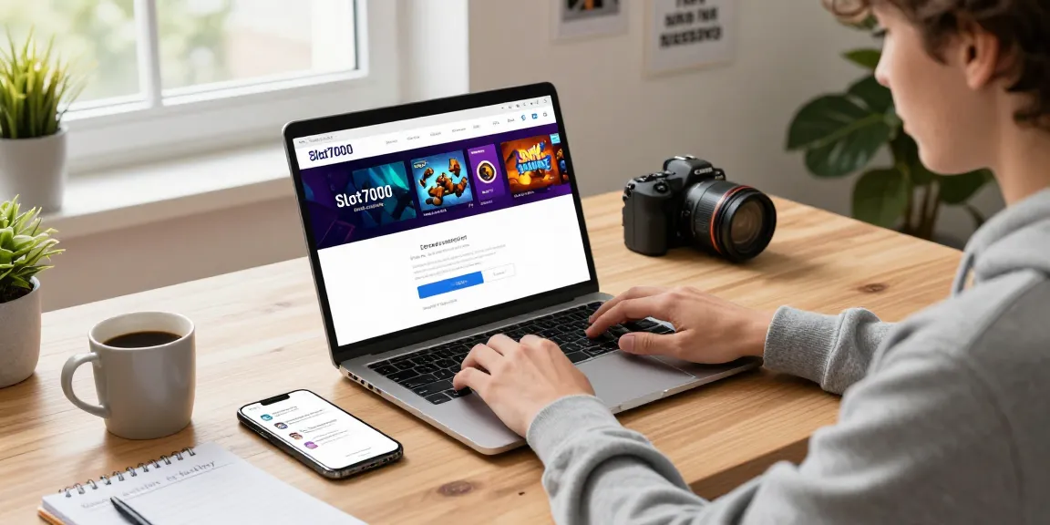 The user accessing Slot7000 easily on a modern laptop in a cozy home office.
